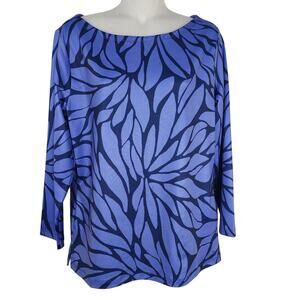 Vineyard Vines Top Womens Medium Blue Bloom Sankaty Boat Neck UPF Protection